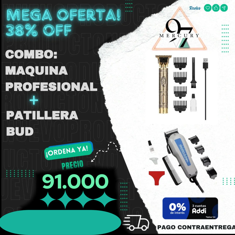 Combo Maquina Peluquería + Patillera Buda. Envío gratis. Paga al recibir